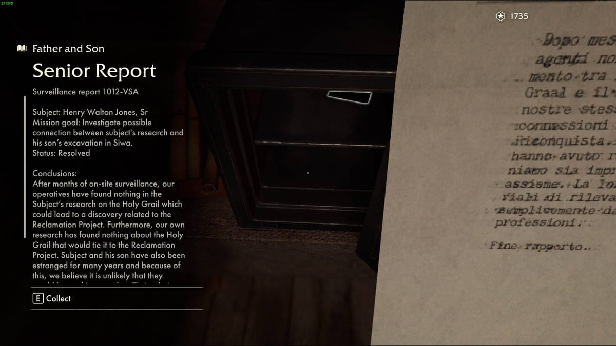 Indiana Jones and the Great Circle Father and Son safe code: safe in a small attic room.